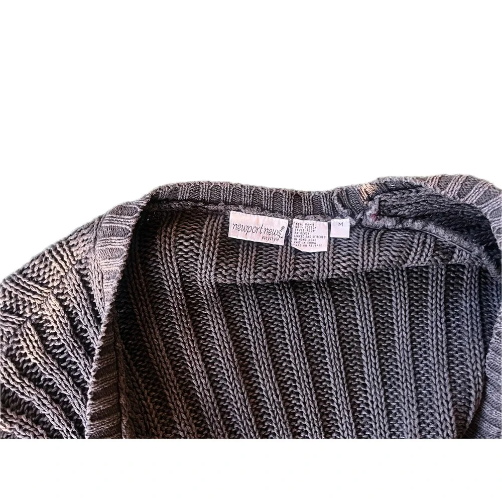 Vintage 90s Easy Style Ribbed Cardigan Sweater Gray Ramie Cotton Blend Sz M Fall